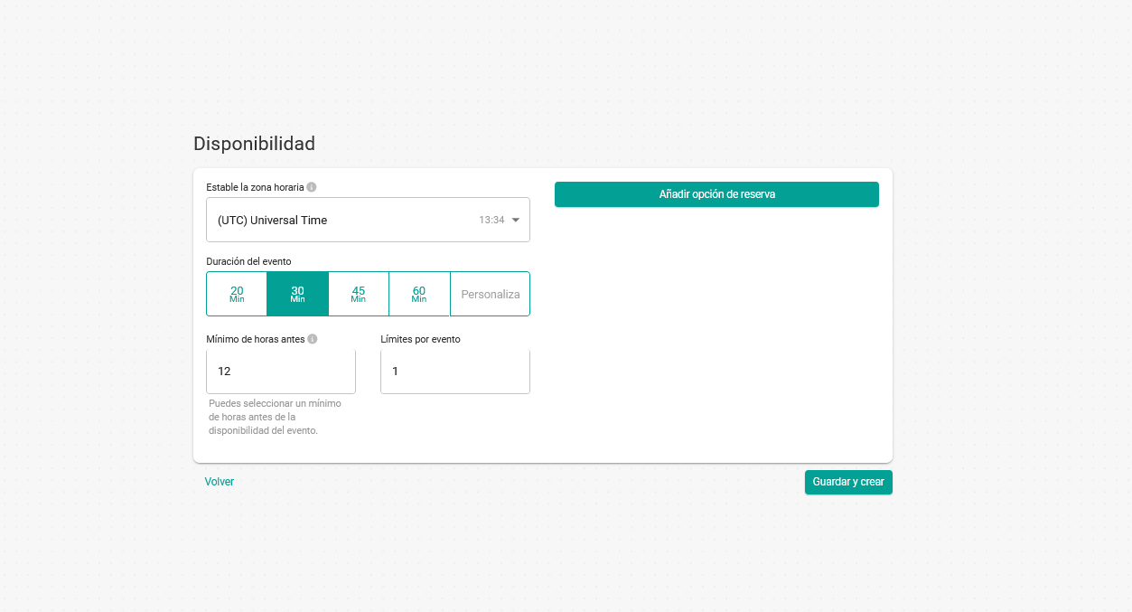 Ajustes de disponibilidad evento de fechas fijas