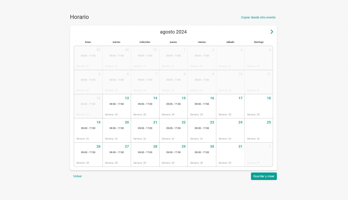 Fijar el horario del evento