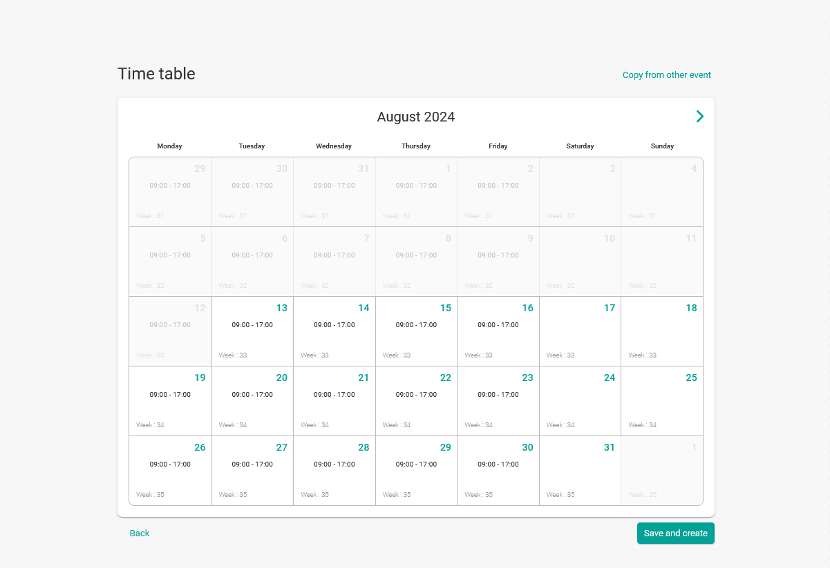 Event time table