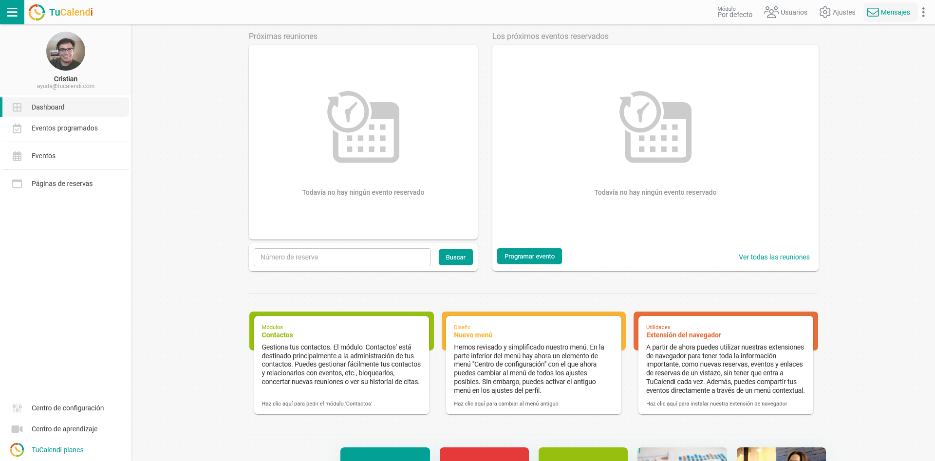 Nuevo menú lateral opción dashboard