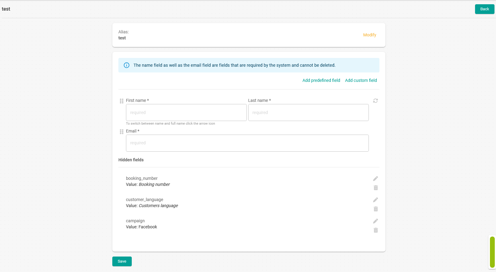 Form flow with hidden fields