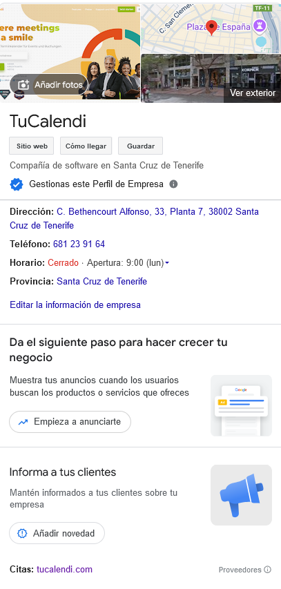 Perfil de empresa de Google