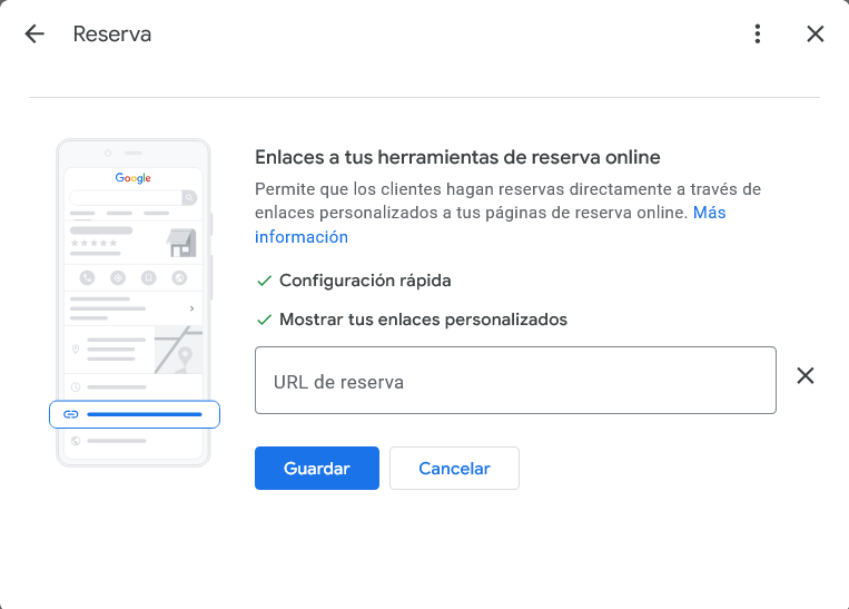 Introducir enlace para reservar en el perfil de empresa de Google