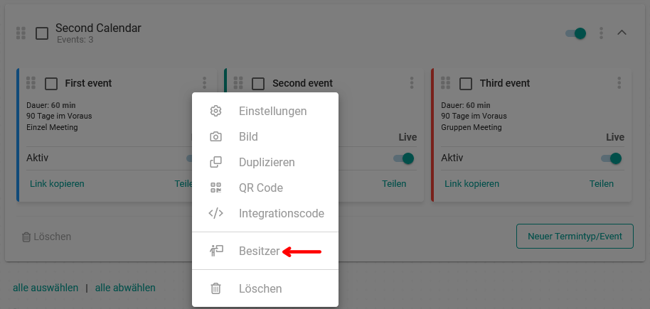 Besitzer zu einem Ereignis hinzufügen