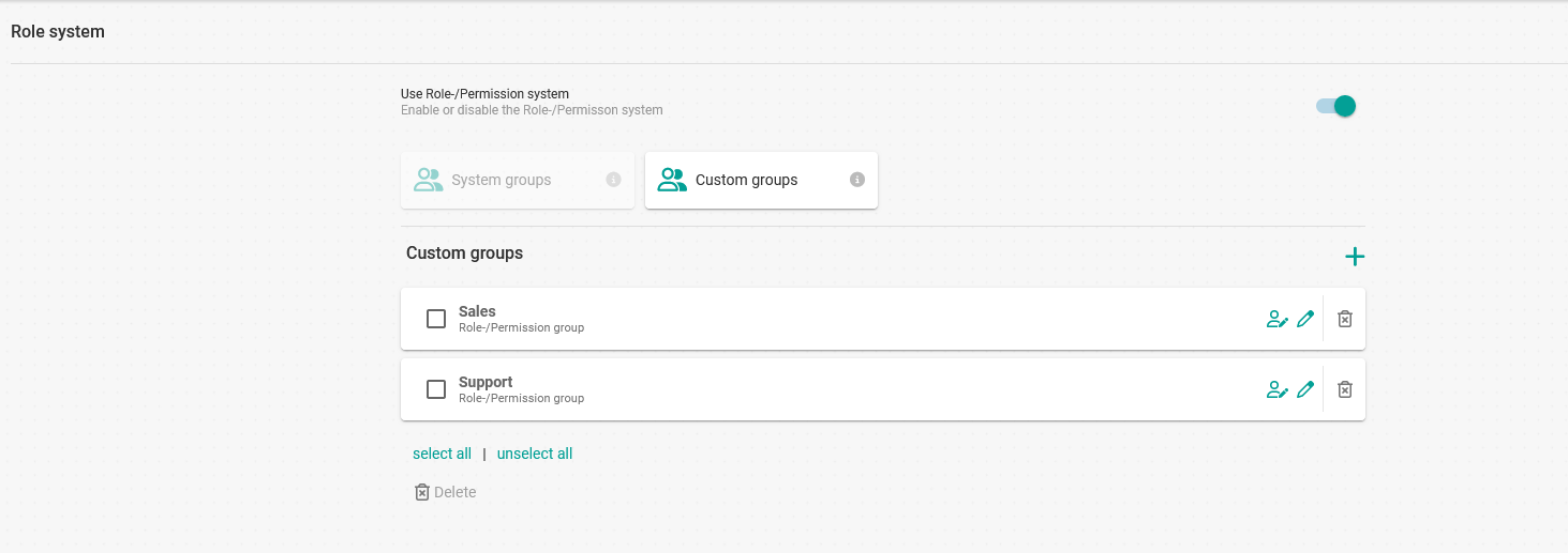 Custom groups added