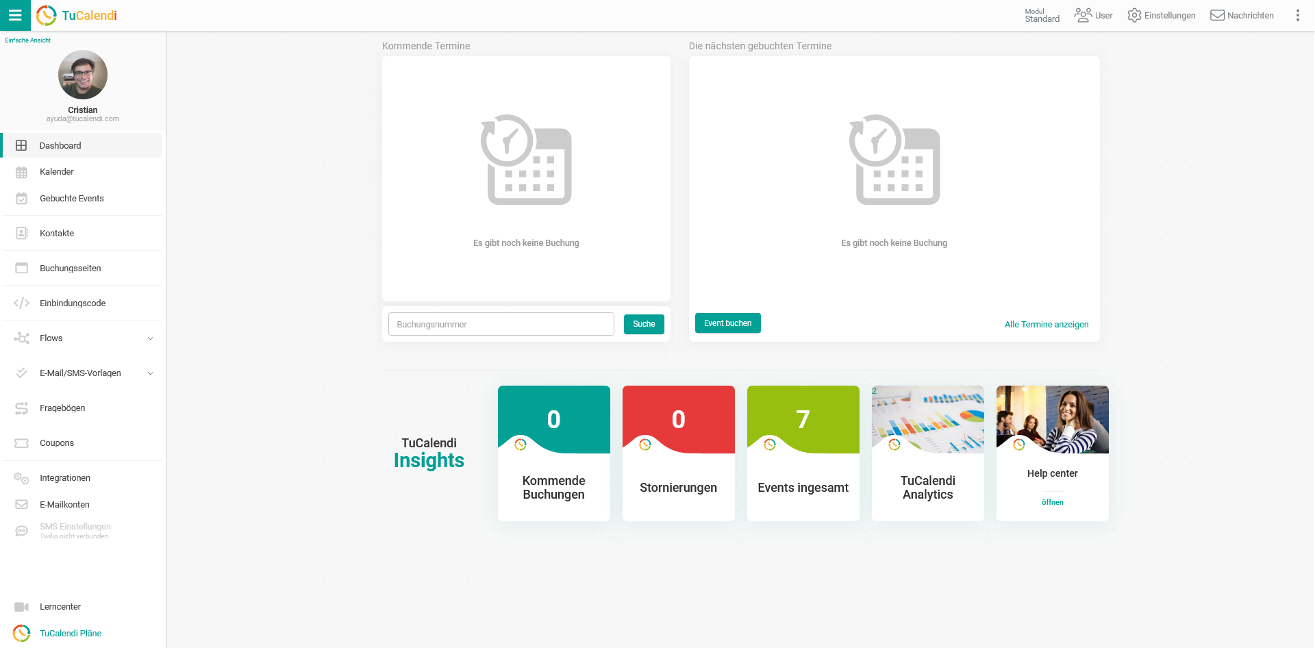 Dashboard mit TuCalendi Analytics