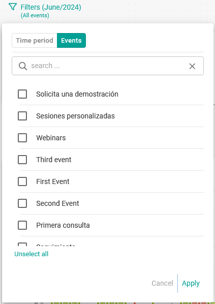 Filter by events